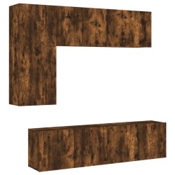 Unités murales TV 5 pcs chêne fumé bois d'ingénierie 