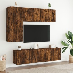Unités murales TV 5 pcs chêne fumé bois d'ingénierie 