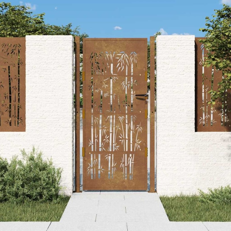 Portail de jardin 105x180 cm acier corten design de bambou 