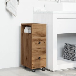 Meuble étroit de salle de bain à roulettes chêne artisanal 