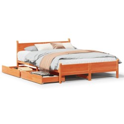 Cadre de lit sans matelas cire marron 120x190cm bois pin massif 