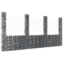 Panier de gabion en forme de U avec 4 poteaux Fer 380x20x200 cm 