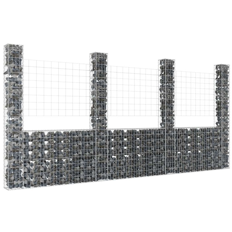 Panier de gabion en forme de U avec 4 poteaux Fer 380x20x200 cm 