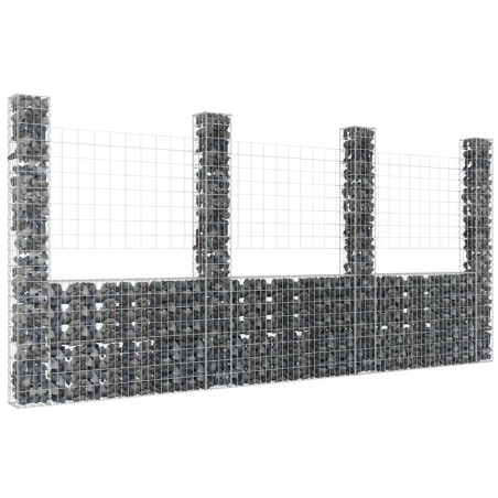 Panier de gabion en forme de U avec 4 poteaux Fer 380x20x200 cm 