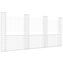 Panier de gabion en forme de U avec 4 poteaux Fer 380x20x200 cm 