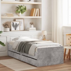 Cadre de lit avec tiroirs sans matelas gris béton 90x200 cm 