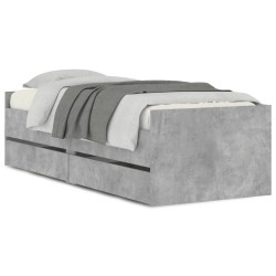 Cadre de lit avec tiroirs sans matelas gris béton 90x200 cm 