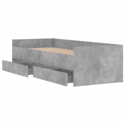 Cadre de lit avec tiroirs sans matelas gris béton 90x200 cm 