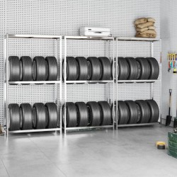 Porte-pneus à 2 niveaux 3 pcs Argenté 110x40x180 cm Acier 
