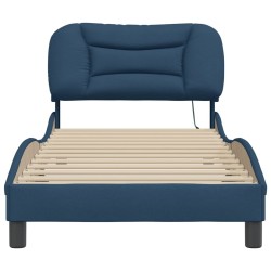 Cadre de lit avec LED sans matelas bleu 90x200 cm tissu 