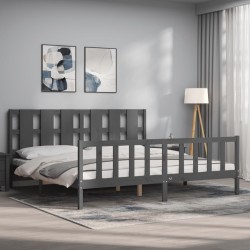 Cadre de lit avec tête de lit gris 180x200 cm bois massif 
