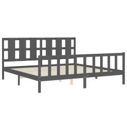 Cadre de lit avec tête de lit gris 180x200 cm bois massif 