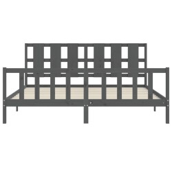 Cadre de lit avec tête de lit gris 180x200 cm bois massif 