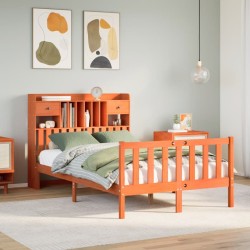Lit bibliothèque sans matelas cire marron 120x200 cm pin massif 