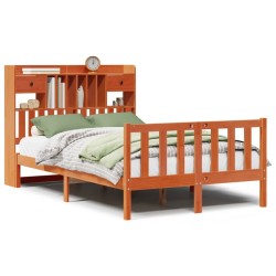 Lit bibliothèque sans matelas cire marron 120x200 cm pin massif 