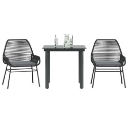 Ensemble à manger de jardin et coussins 3 pcs noir rotin verre 