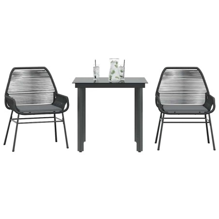 Ensemble à manger de jardin et coussins 3 pcs noir rotin verre 