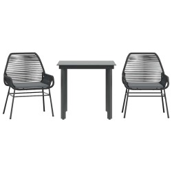Ensemble à manger de jardin et coussins 3 pcs noir rotin verre 