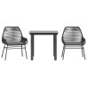 Ensemble à manger de jardin et coussins 3 pcs noir rotin verre 