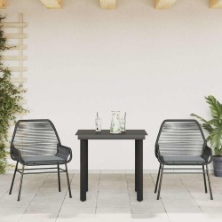 Ensemble à manger de jardin et coussins 3 pcs noir rotin verre 