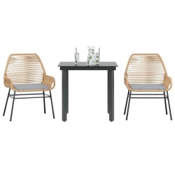 Ensemble à manger jardin coussins 3pcs marron poly rotin verre 