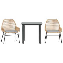 Ensemble à manger jardin coussins 3pcs marron poly rotin verre 