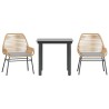Ensemble à manger jardin coussins 3pcs marron poly rotin verre 