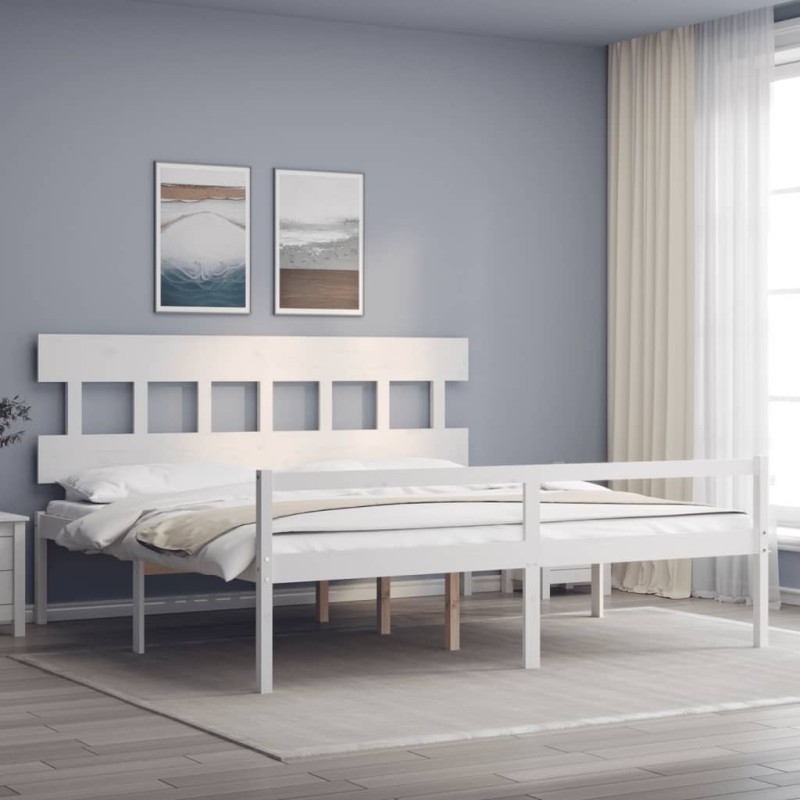 Lit pour personne âgée sans matelas blanc bois massif 