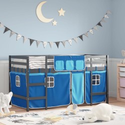 Lit mezzanine enfants avec rideaux sans matelas bleu 90x190 cm 