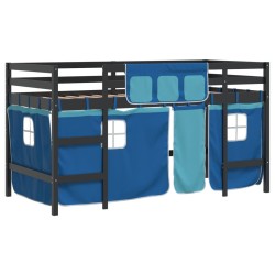 Lit mezzanine enfants avec rideaux sans matelas bleu 90x190 cm 
