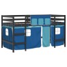 Lit mezzanine enfants avec rideaux sans matelas bleu 90x190 cm 