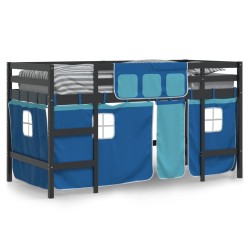 Lit mezzanine enfants avec rideaux sans matelas bleu 90x190 cm 