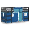 Lit mezzanine enfants avec rideaux sans matelas bleu 90x190 cm 