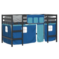 Lit mezzanine enfants avec rideaux sans matelas bleu 90x190 cm 