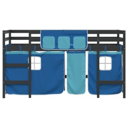 Lit mezzanine enfants avec rideaux sans matelas bleu 90x190 cm 