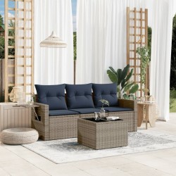 Salon de jardin 4 pcs avec coussins gris résine tressée 