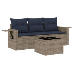 Salon de jardin 4 pcs avec coussins gris résine tressée 