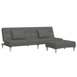 Canapé-lit à 2 places avec repose-pied gris foncé tissu 