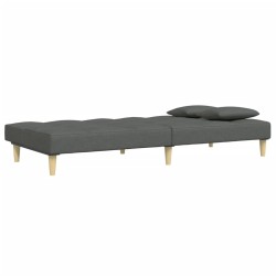 Canapé-lit à 2 places avec repose-pied gris foncé tissu 