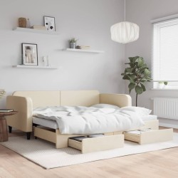 Lit de jour avec gigogne et tiroirs sans matelas crème 90x200cm 