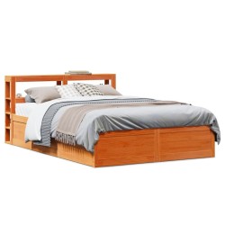 Cadre de lit avec tête de lit cire marron 140x190cm bois de pin 