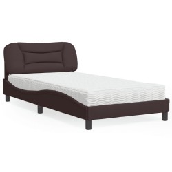 Lit avec matelas marron foncé 100x200 cm tissu 