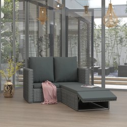 Salon de jardin 2 pcs avec coussins Résine tressée Gris 