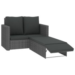 Salon de jardin 2 pcs avec coussins Résine tressée Gris 