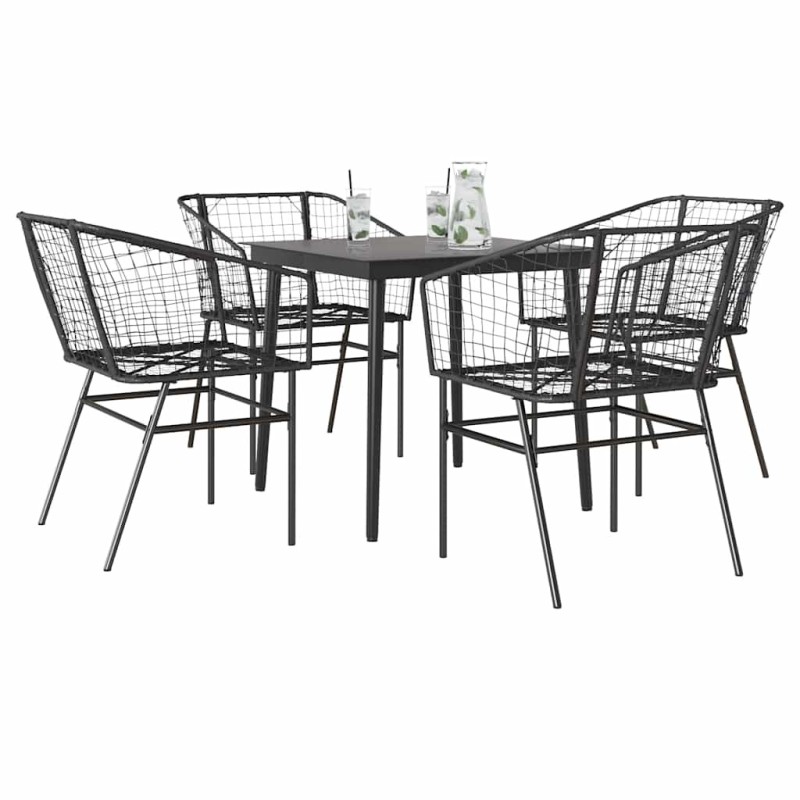 Ensemble à manger de jardin 5 pcs noir résine tressée verre 