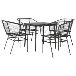 Ensemble à manger de jardin 5 pcs noir résine tressée verre 