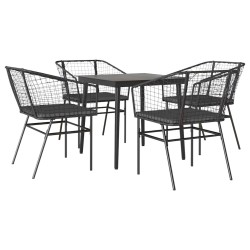 Ensemble à manger de jardin et coussins 5 pcs noir rotin verre 