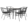 Ensemble à manger de jardin et coussins 5 pcs noir rotin verre 