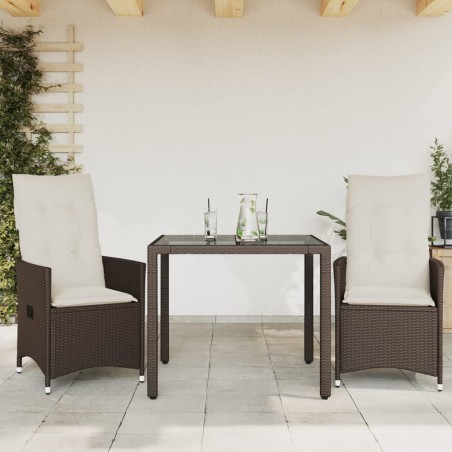 Ensemble de bistro 3 pcs avec coussins marron résine tressée 