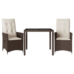 Ensemble de bistro 3 pcs avec coussins marron résine tressée 